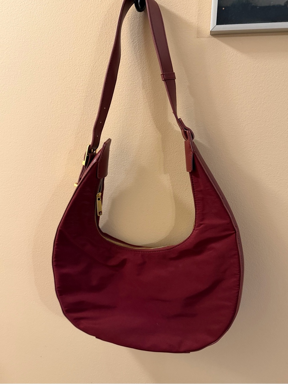 Time and Tru Burgundy Crescent Hobo with Gold Hardware